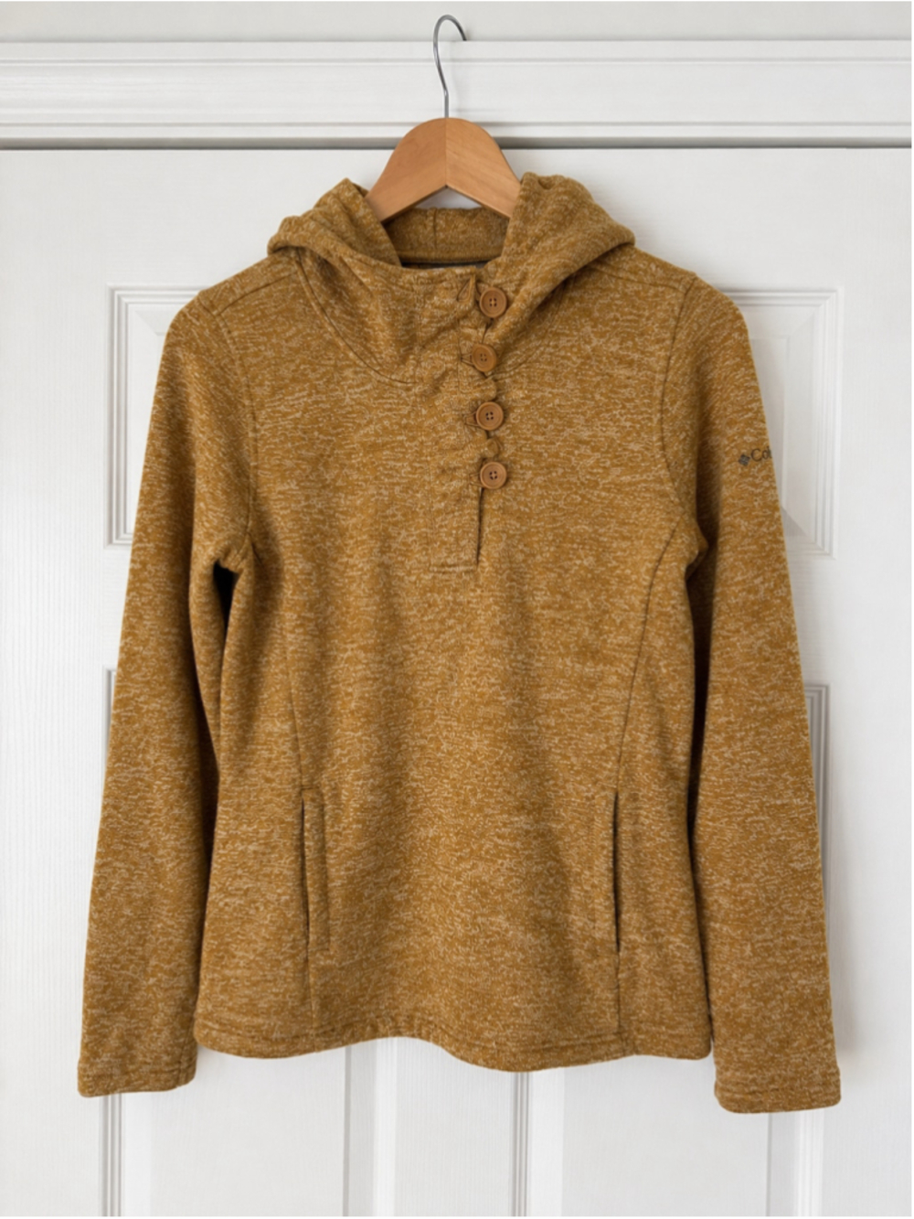 Women's Columbia Fleece Hoodie Sweatshirt Size M Gold White